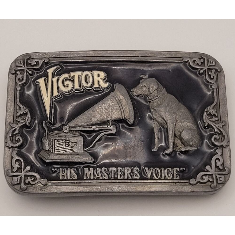 Vintage VICTOR His Master’s Voice Brass & Enamel Belt Buckle Buckles of America